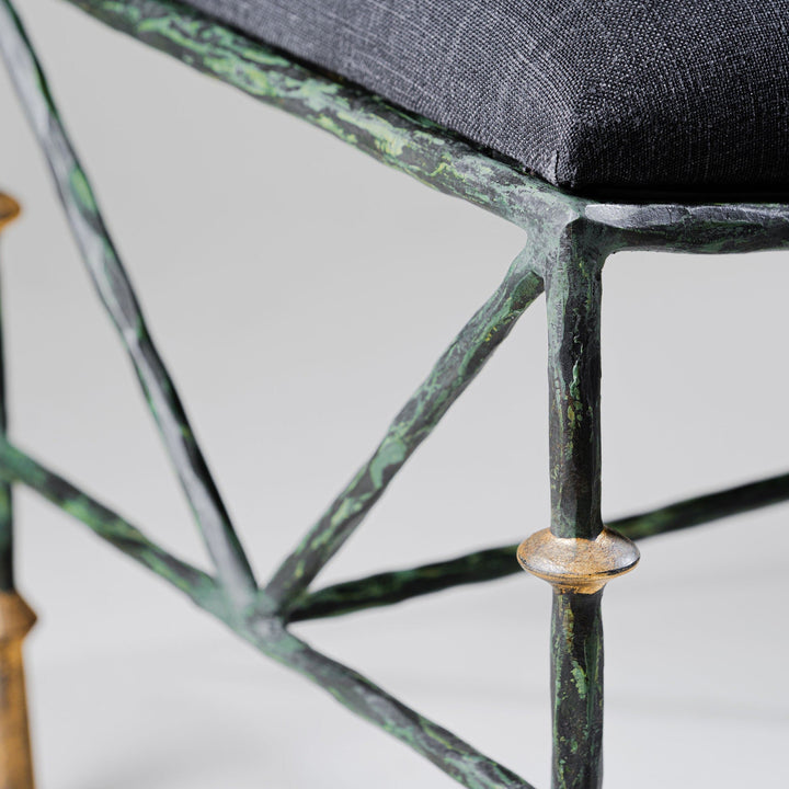 Stanley Curved Stool - Verdigris and Gold with Seat Pad