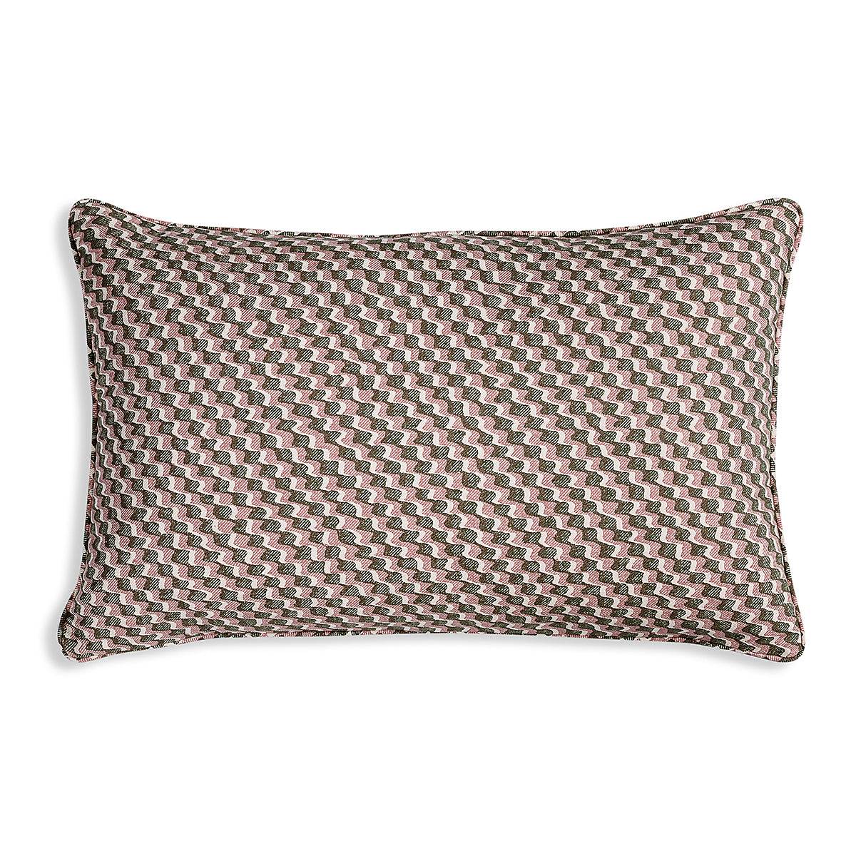 Large Oblong Cushion in Green and Pink Ruffle, 21 x 14