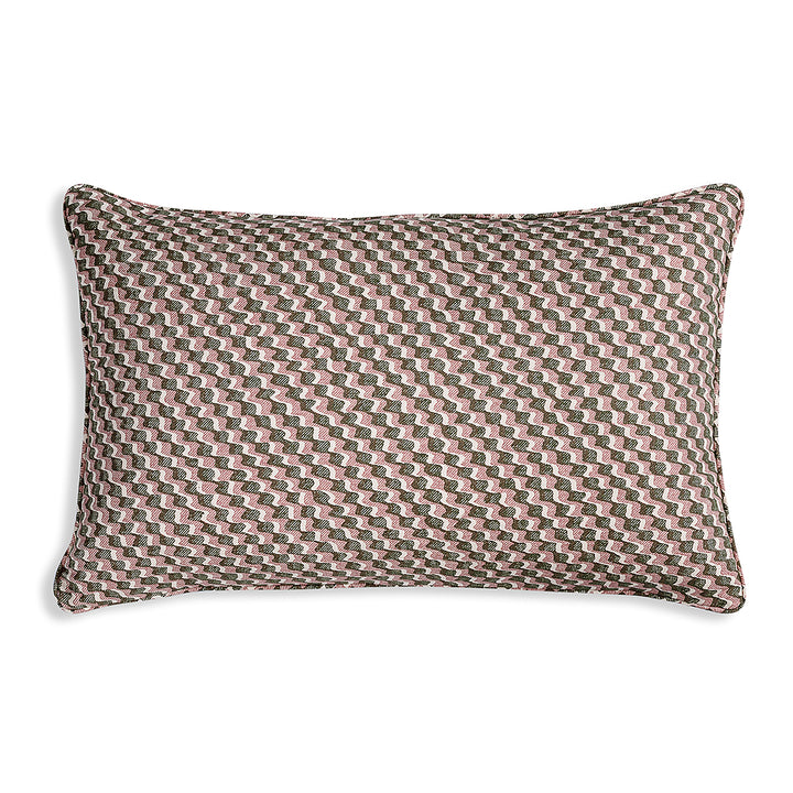 Large Oblong Cushion in Green and Pink Ruffle, 21 x 14