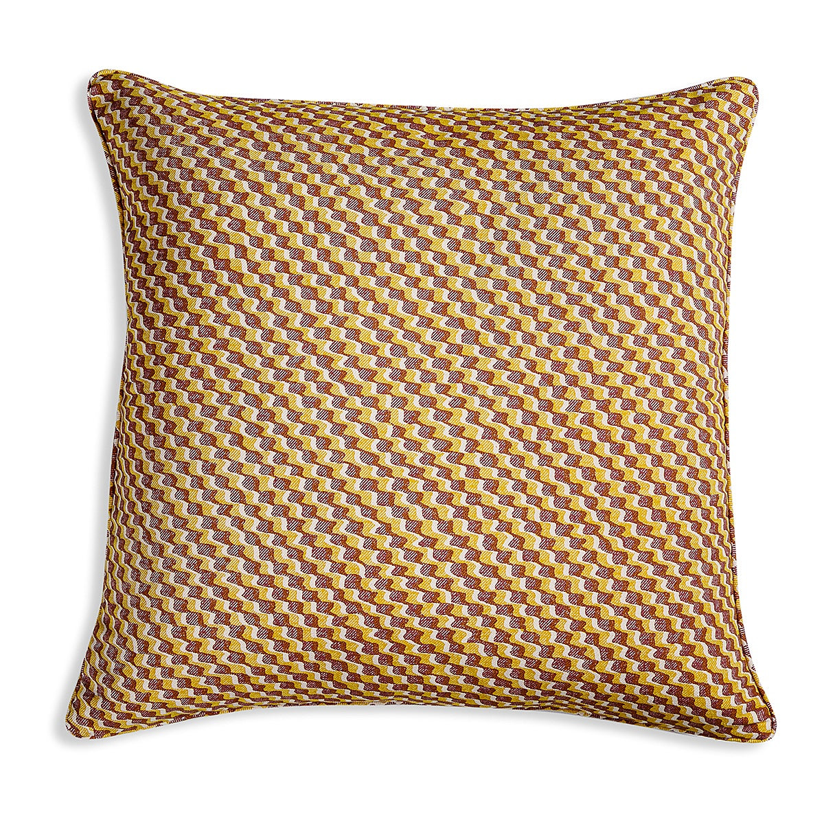 Large Square Cushion in Yellow and Dark Pink Ruffle, 21 x 21