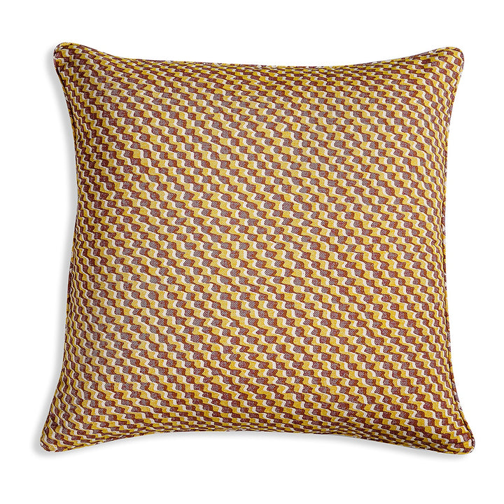 Large Square Cushion in Yellow and Dark Pink Ruffle, 21 x 21