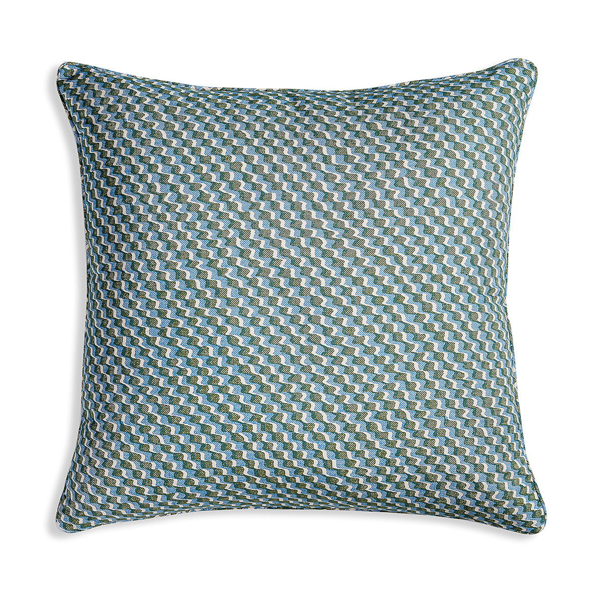Large Square Cushion in Green and Blue Ruffle, 21 x 21