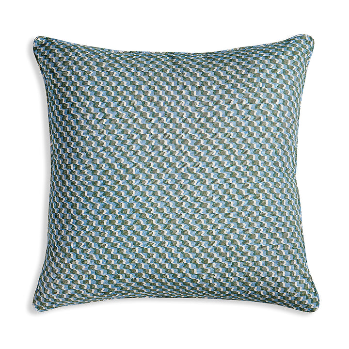 Large Square Cushion in Green and Blue Ruffle, 21 x 21