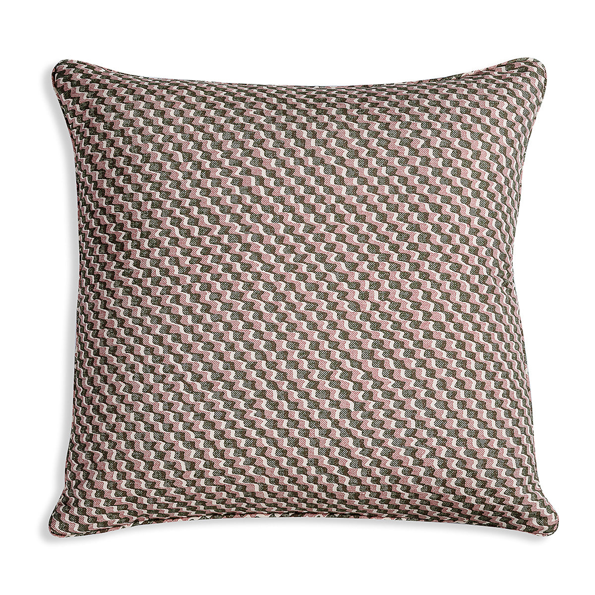 Large Square Cushion in Green and Pink Ruffle, 21 x 21