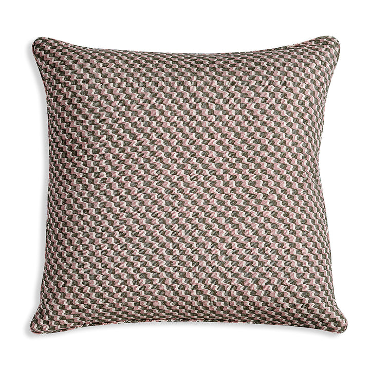 Large Square Cushion in Green and Pink Ruffle, 21 x 21