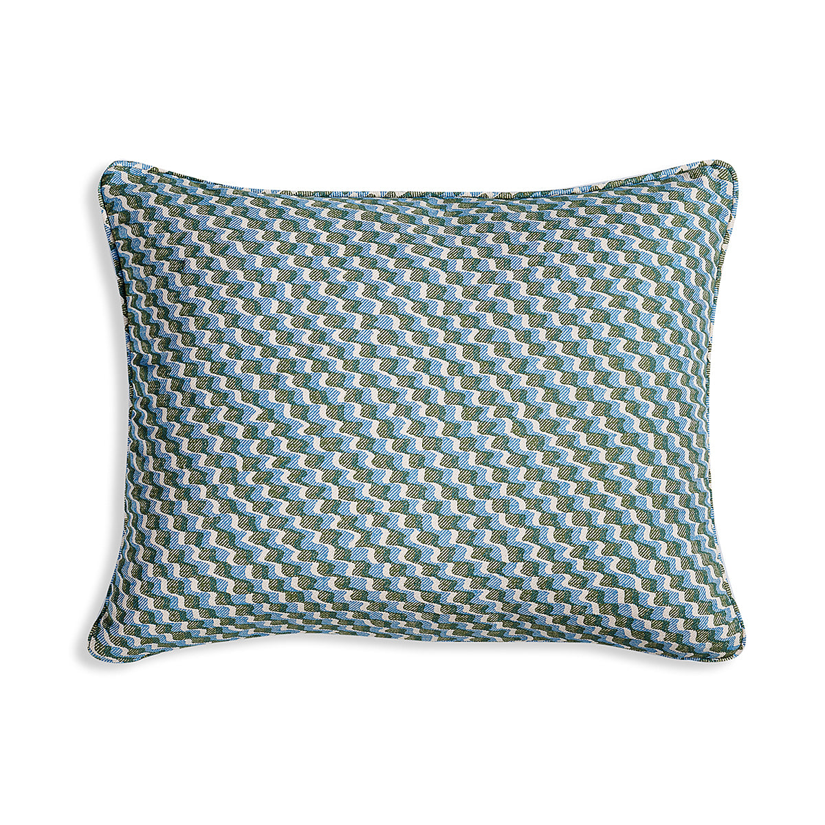 Small Oblong Cushion in Green and Blue Ruffle, 17 x 14