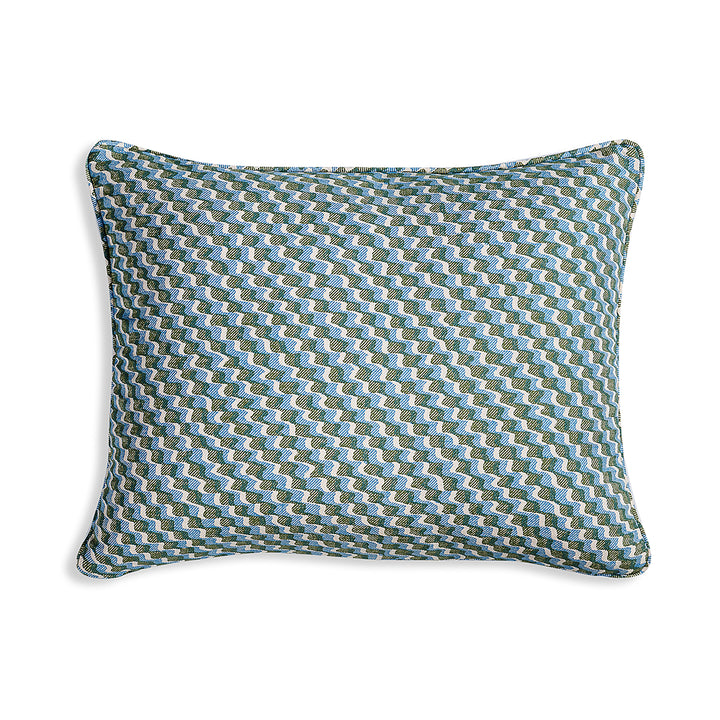 Small Oblong Cushion in Green and Blue Ruffle, 17 x 14