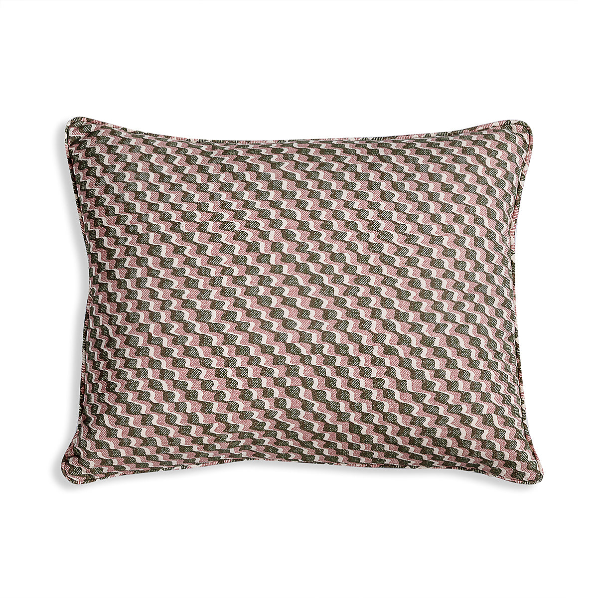 Small Oblong Cushion in Green and Pink Ruffle, 17 x 14