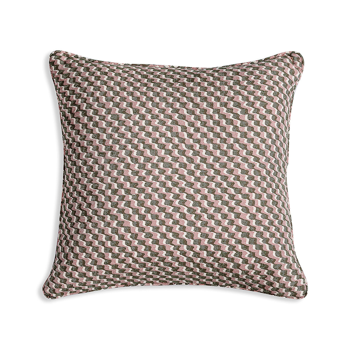 Small Square Cushion in Green and Pink Ruffle, 17 x 17