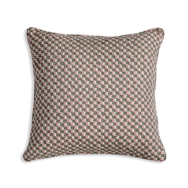 Small Square Cushion in Green and Pink Ruffle, 17 x 17