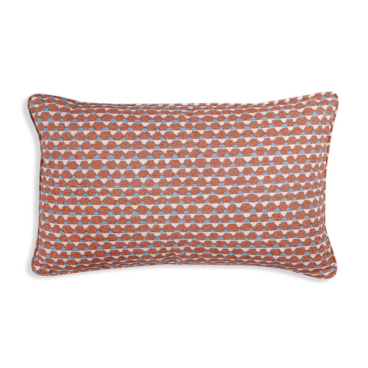 Large Oblong Cushion in Orange and Blue Tara, 21 x 13.5 Inches