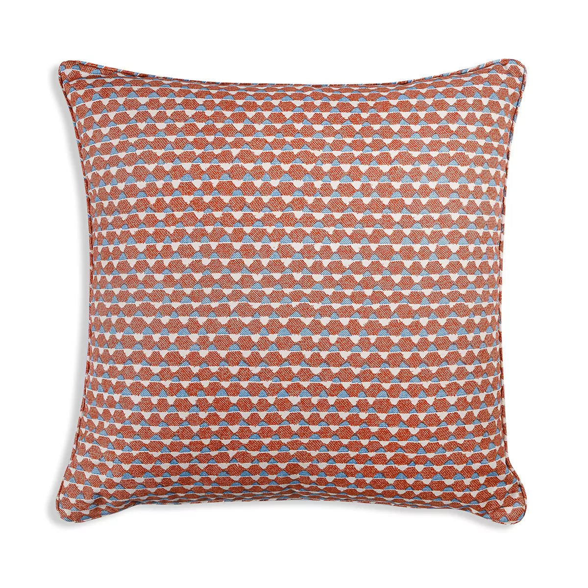 Large Square Cushion in Orange and Blue Tara, 21 x 21 Inches