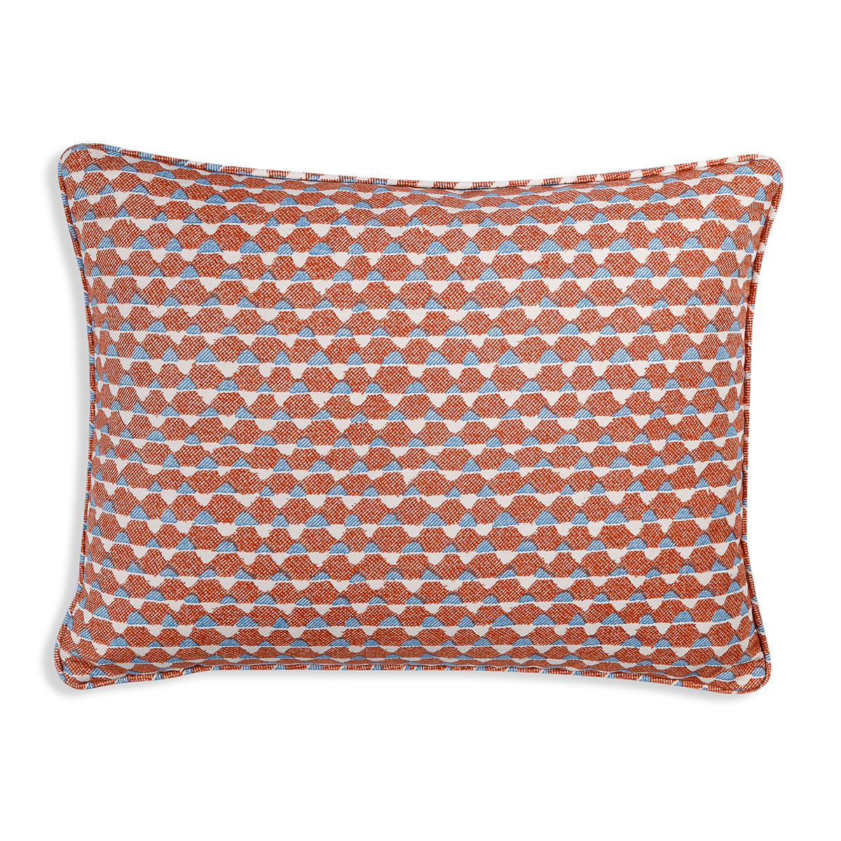 Small Oblong Cushion in Orange and Blue Tara, 19 x 13.5 Inches