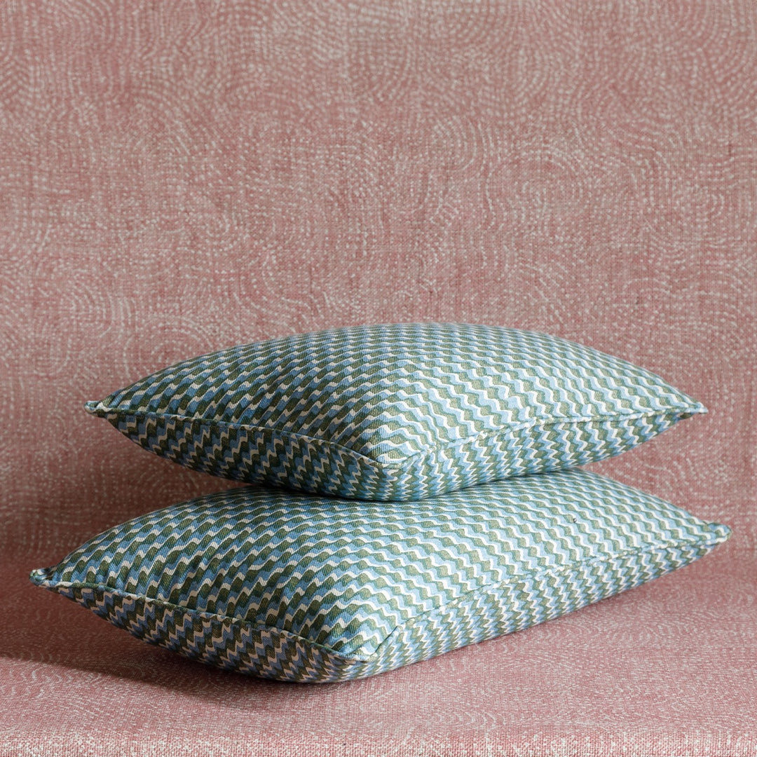 Large Oblong Cushion in Green and Blue Ruffle, 21 x 14