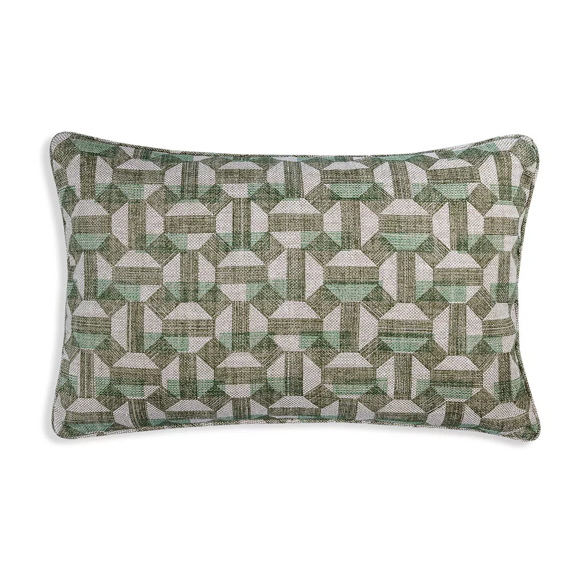 Large Oblong Cushion in Green Salina, 21 x 13.5 Inches