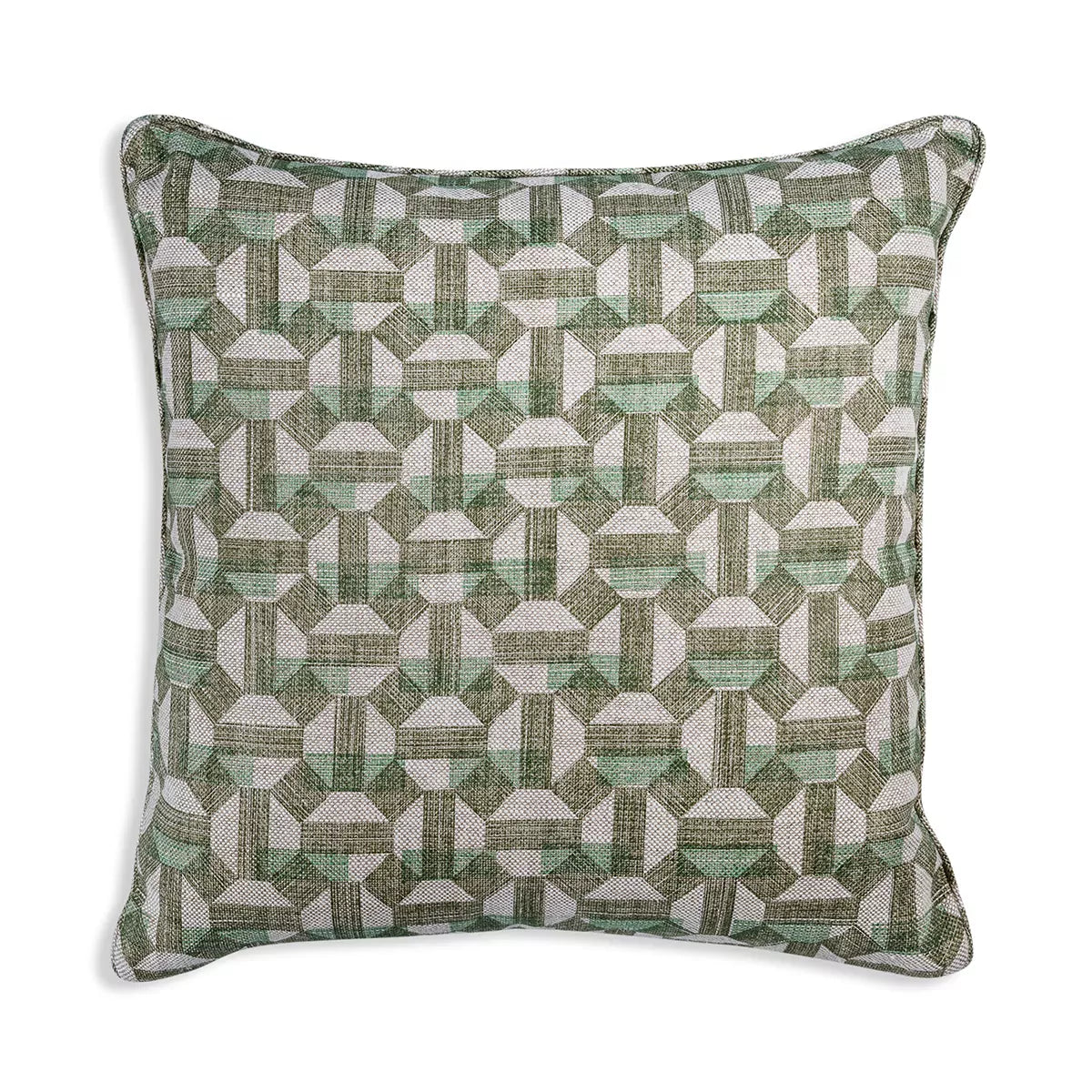 Large Square Cushion in Green Salina, 21 x 21 Inches