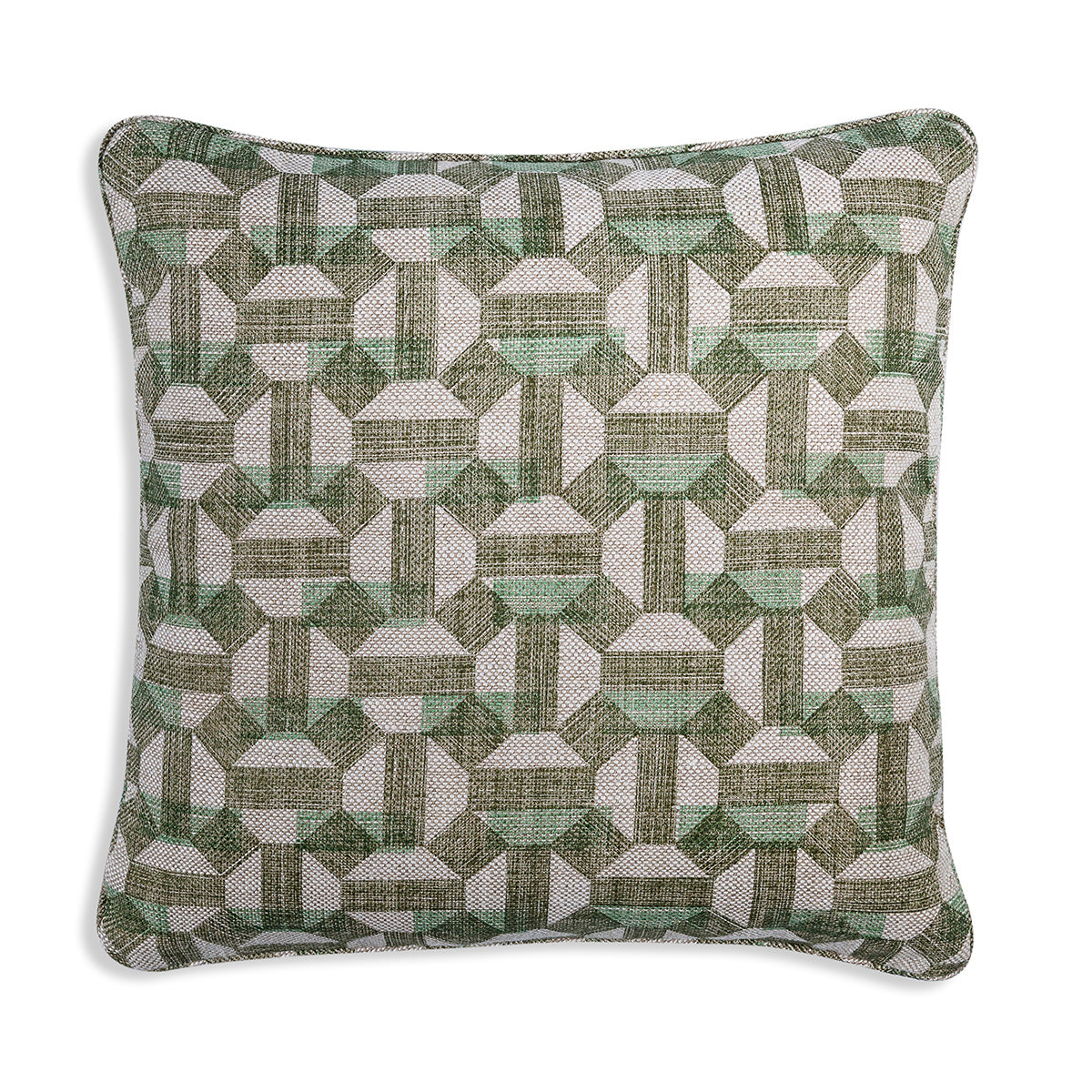 Small Square Cushion in Green Salina, 17 x 17 Inches