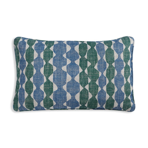 Large Oblong Cushion in Green and Blue Whittle, 21 x 14