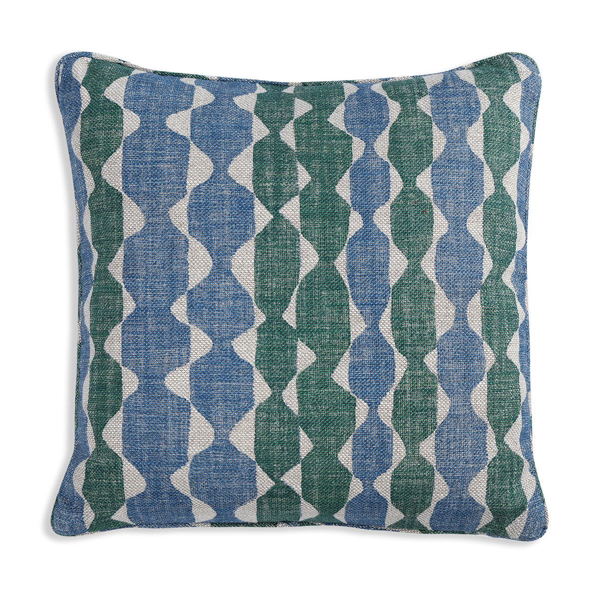Small Square Cushion in Green and Blue Whittle, 17 x 17