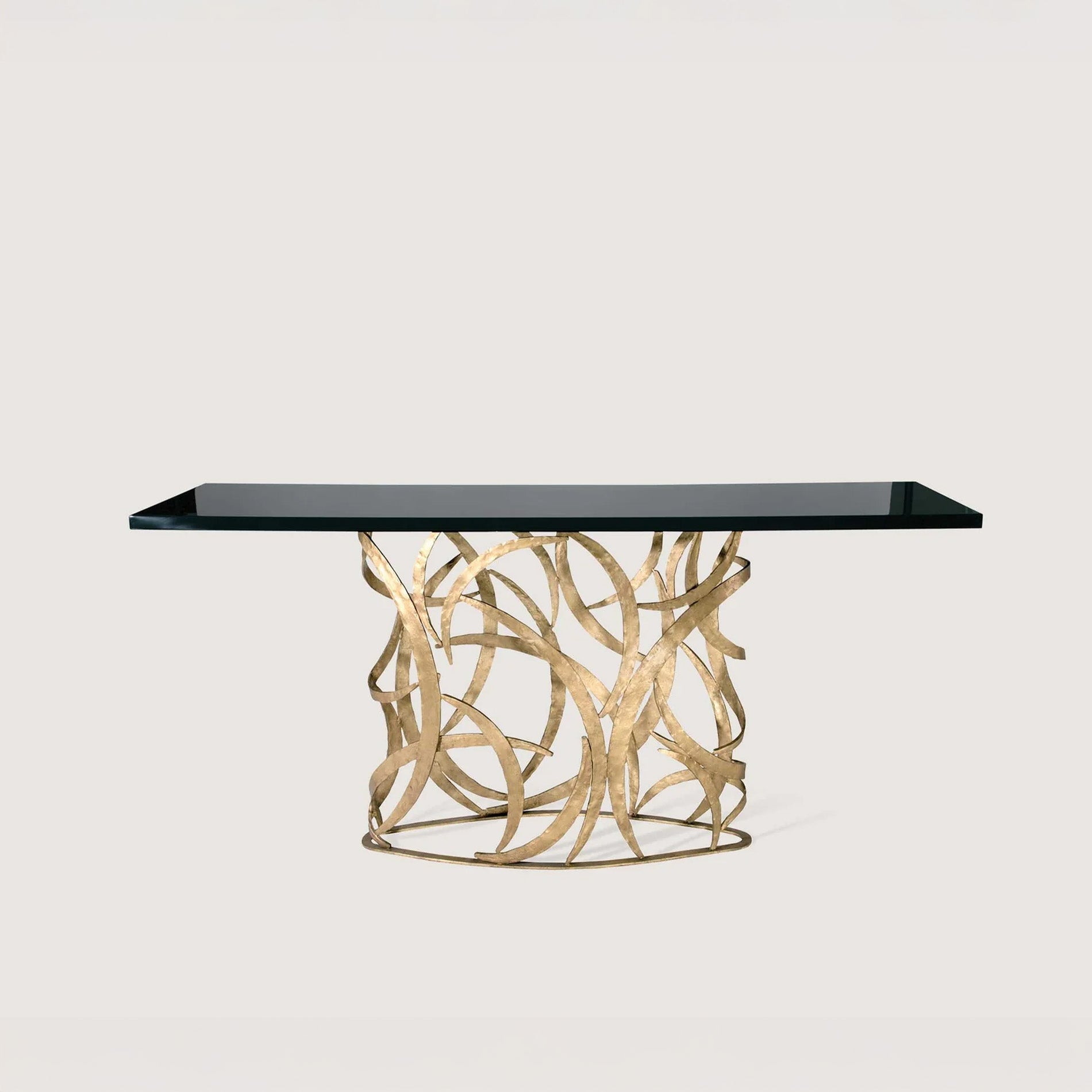 Elliptical Miro Console Table - French Brass - Black Lacquer