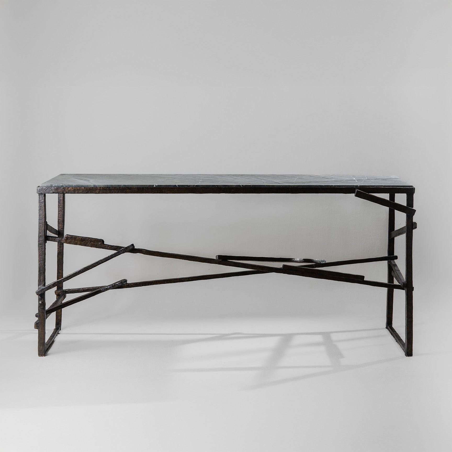 Hecate Console Table Large - New Bronze with Verde Fantastico Honed Marble Top