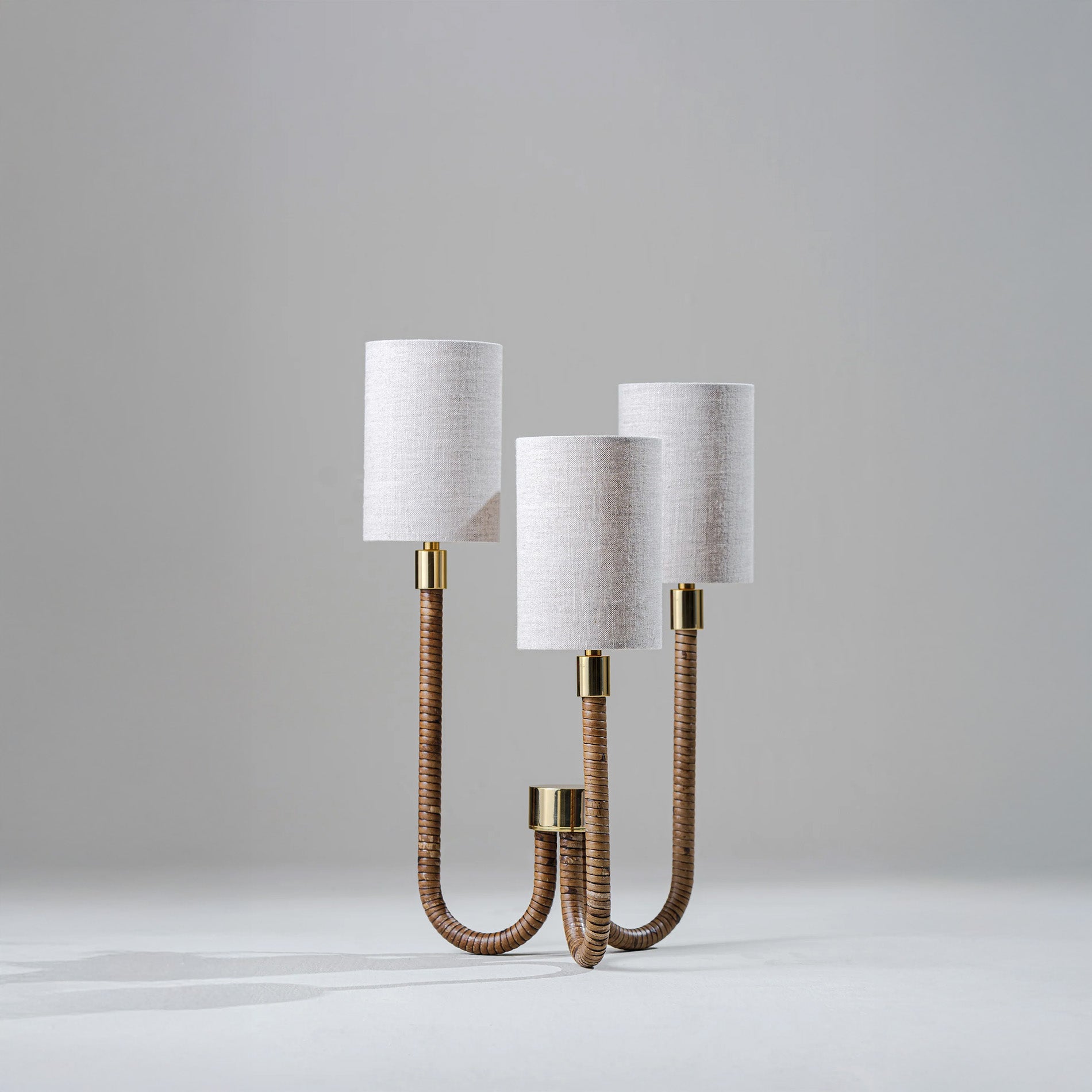 Holden Triad Lamp - Dark Cane with Brass