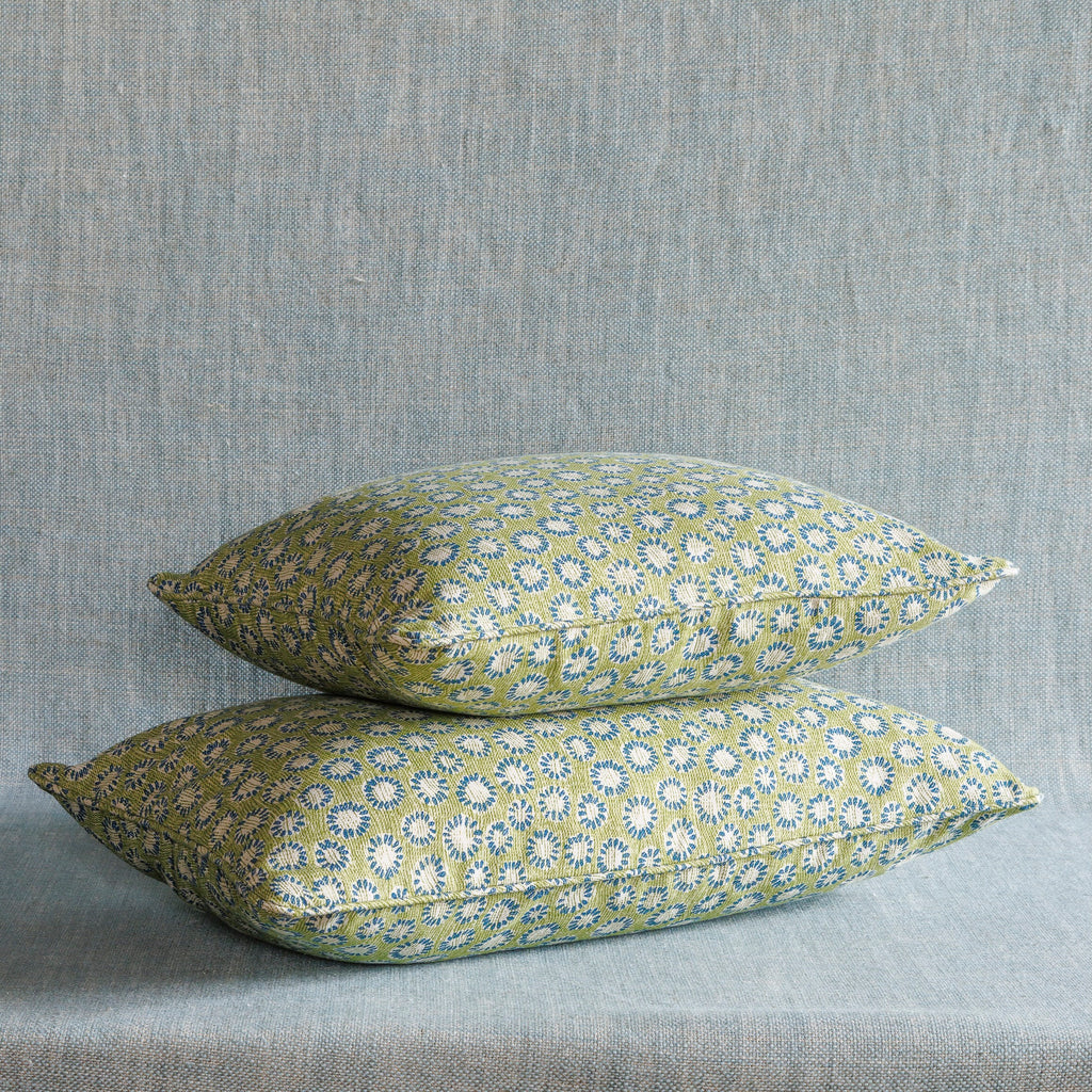Small Oblong Cushion in Green and Blue Coral, 14 x 17 Inches