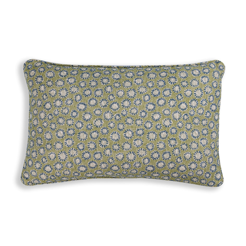 Large Oblong Cushion in Green and Blue Coral, 14 x 21 Inches
