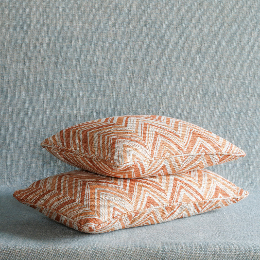 Large Oblong Cushion in Orange Flame Stitch, 14 x 21 Inches