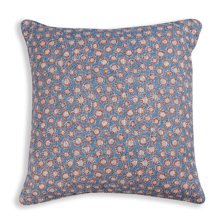 Large Square Cushion in Blue and Red Coral, 21 x 21 Inches