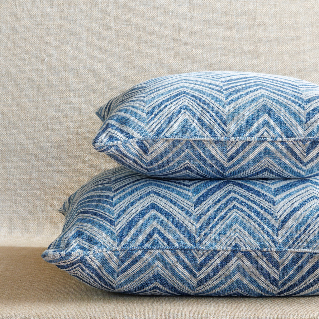 Small Square Cushion in Blue Flame Stitch, 17 x 17 Inches