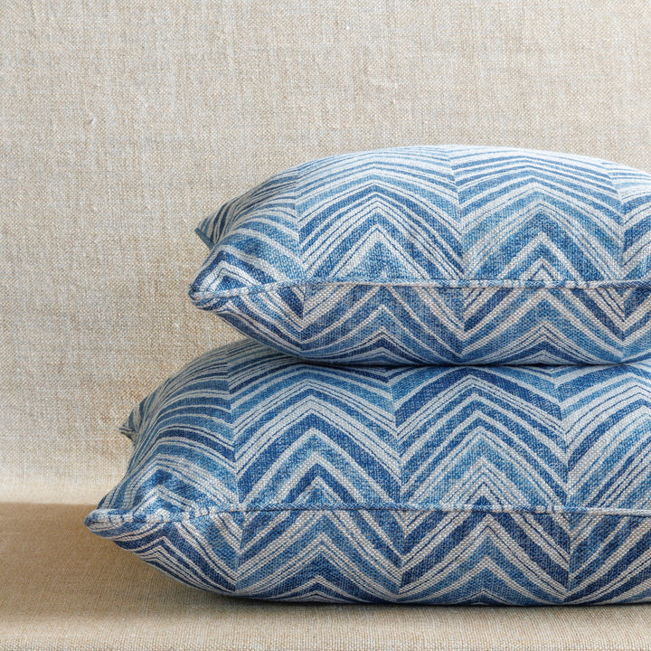 Small Square Cushion in Blue Flame Stitch, 17 x 17 Inches