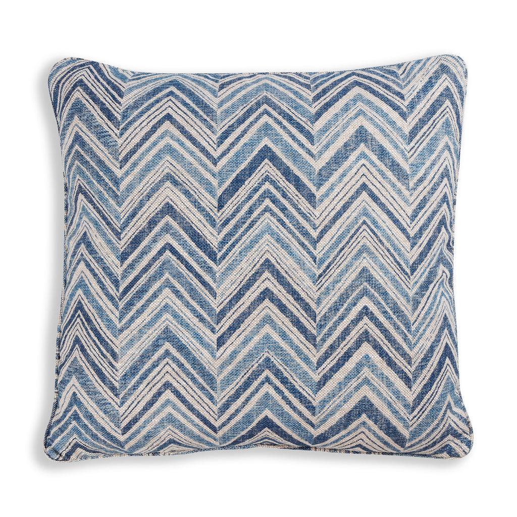 Large Square Cushion in Blue Flame Stitch, 21 x 21 Inches