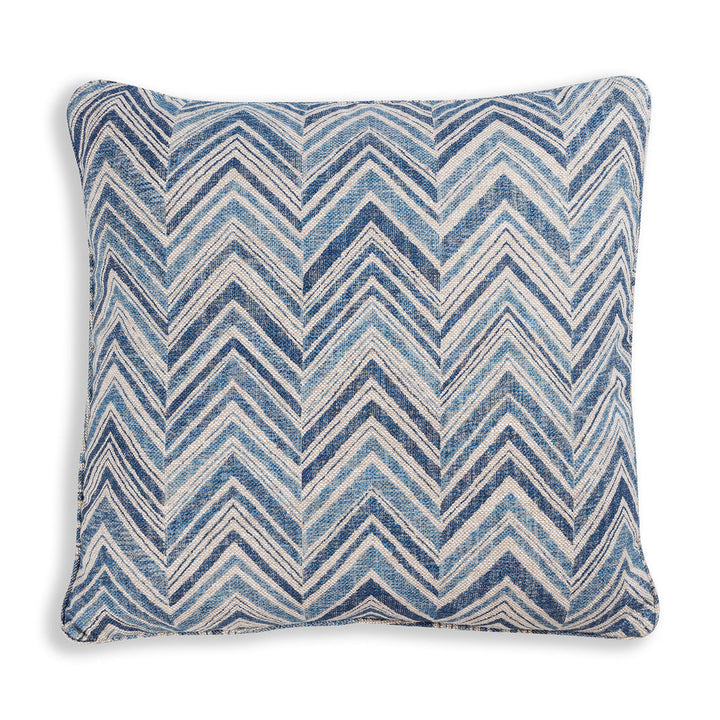 Large Square Cushion in Blue Flame Stitch, 21 x 21 Inches
