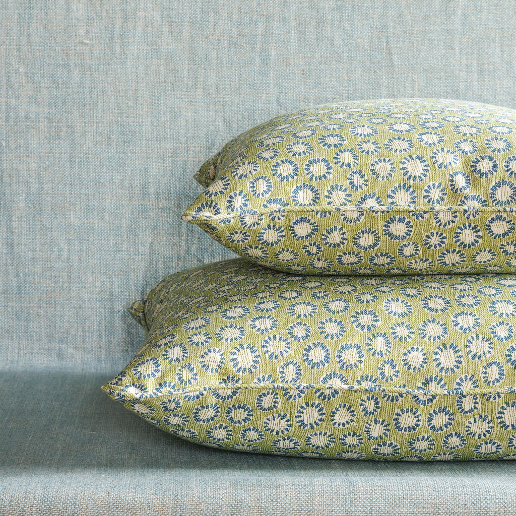 Small Square Cushion in Green and Blue Coral, 17 x 17 Inches