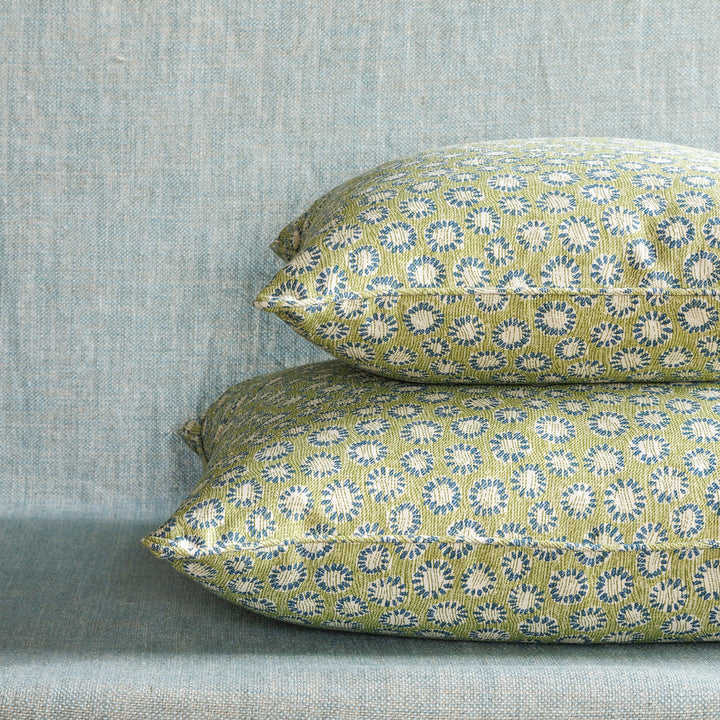 Small Square Cushion in Green and Blue Coral, 17 x 17 Inches