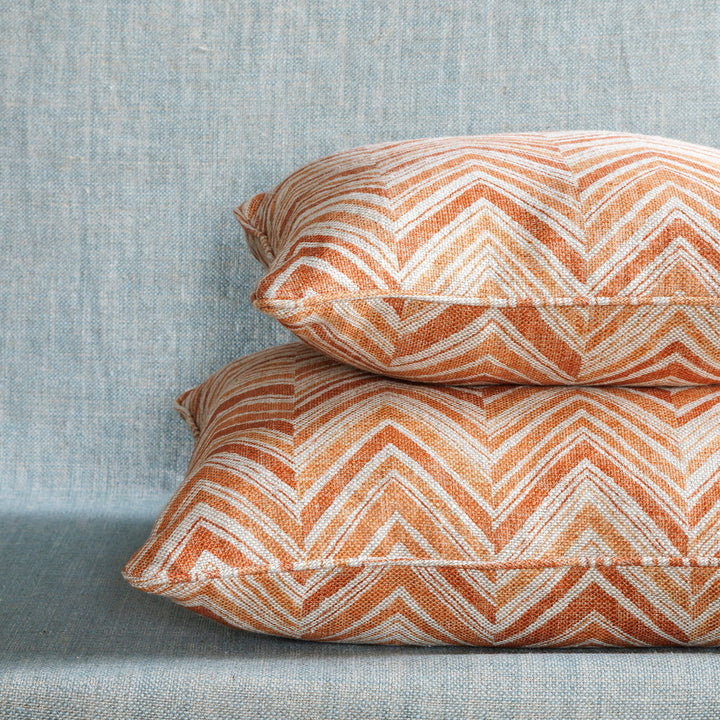 Small Square Cushion in Orange Flame Stitch, 17 x 17 Inches