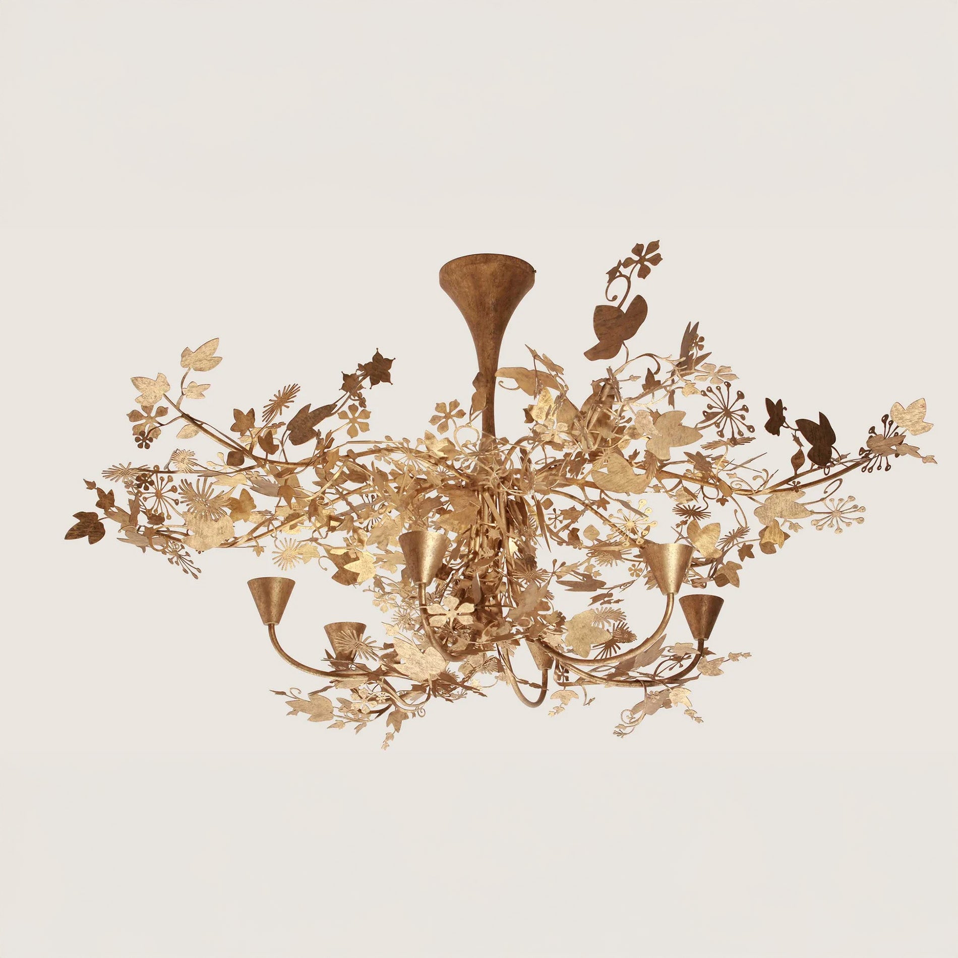 Large Ivy Shadow Chandelier - Wtih Flute - Forest Gold