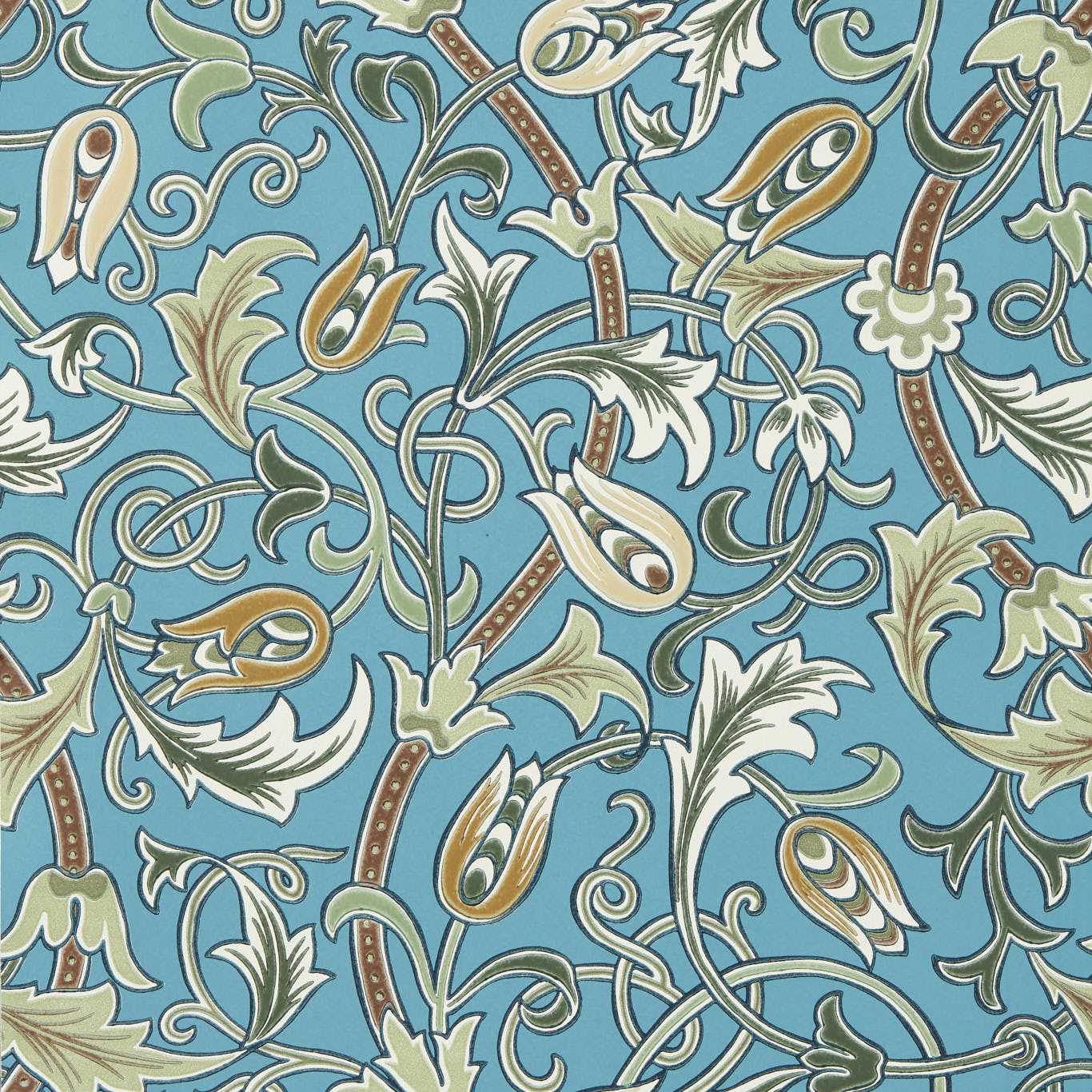 Scrolling Tulip - Woad / Thyme Wallpaper