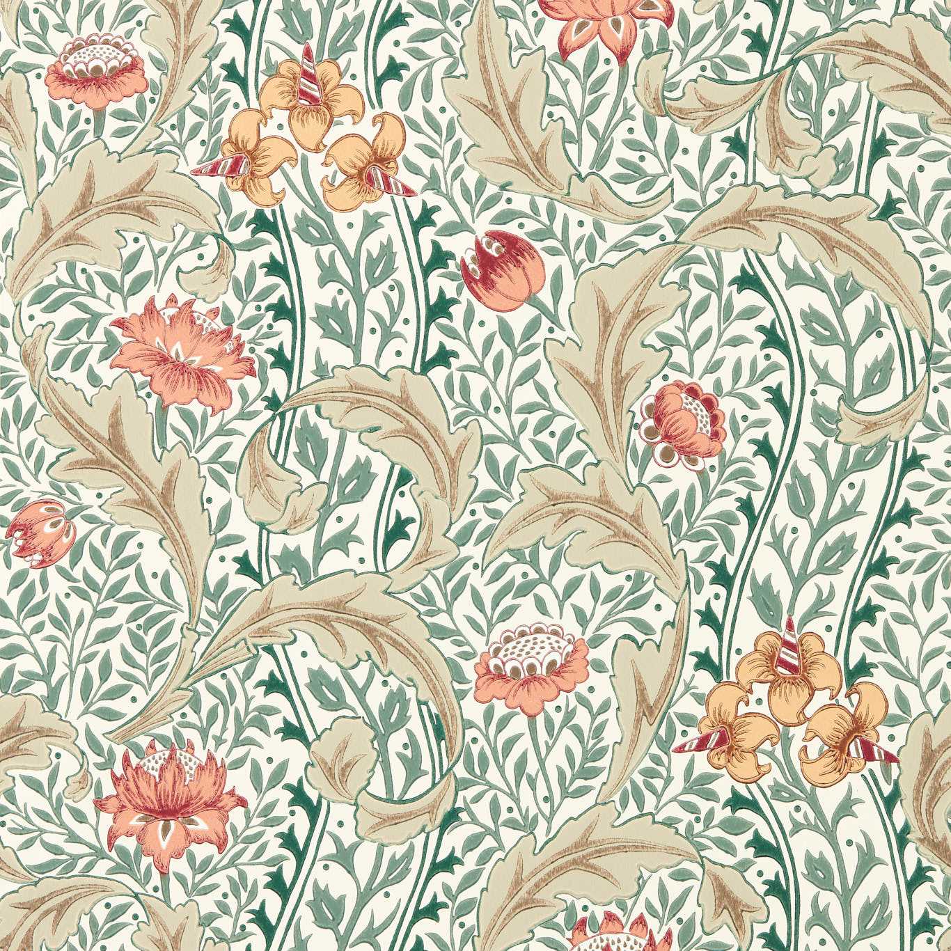 Wild Tulip & Vine - Coral / Teal Wallpaper