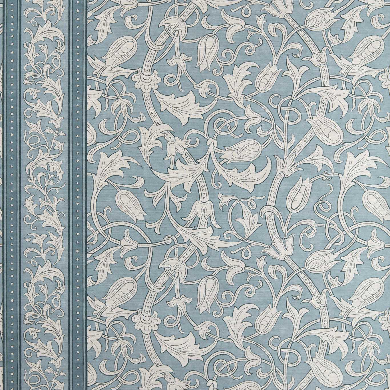Etched Scrolling Tulip - Faded Indigo Wallpaper