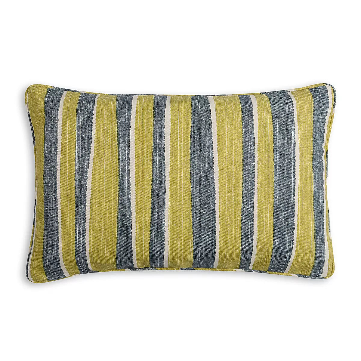 Small Oblong Cushion in Yellow and Blue Orchard Stripe Indoor-Outdoor, 17 x 14