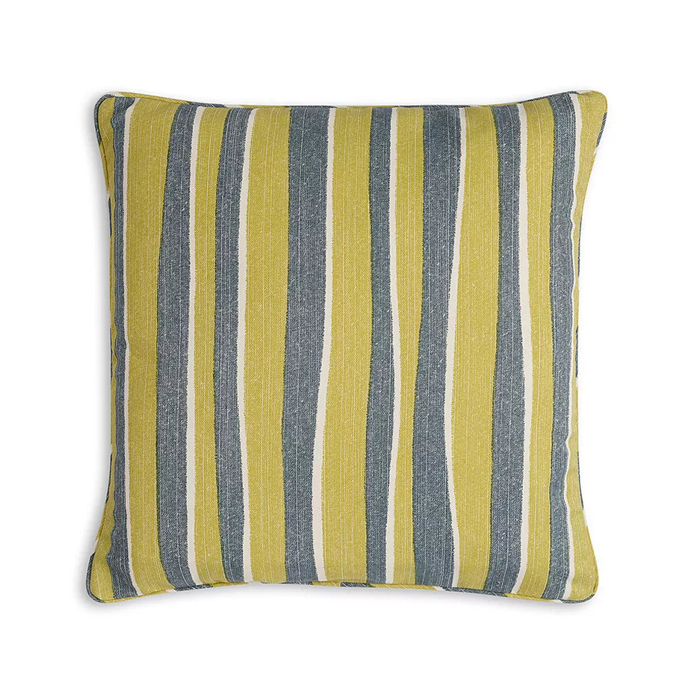 Small Square Cushion in Yellow and Blue Orchard Stripe Indoor-Outdoor, 17 x 17