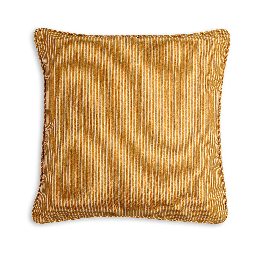 Small Square Cushion in Yellow Poulton Stripe Indoor-Outdoor, 17 x 17