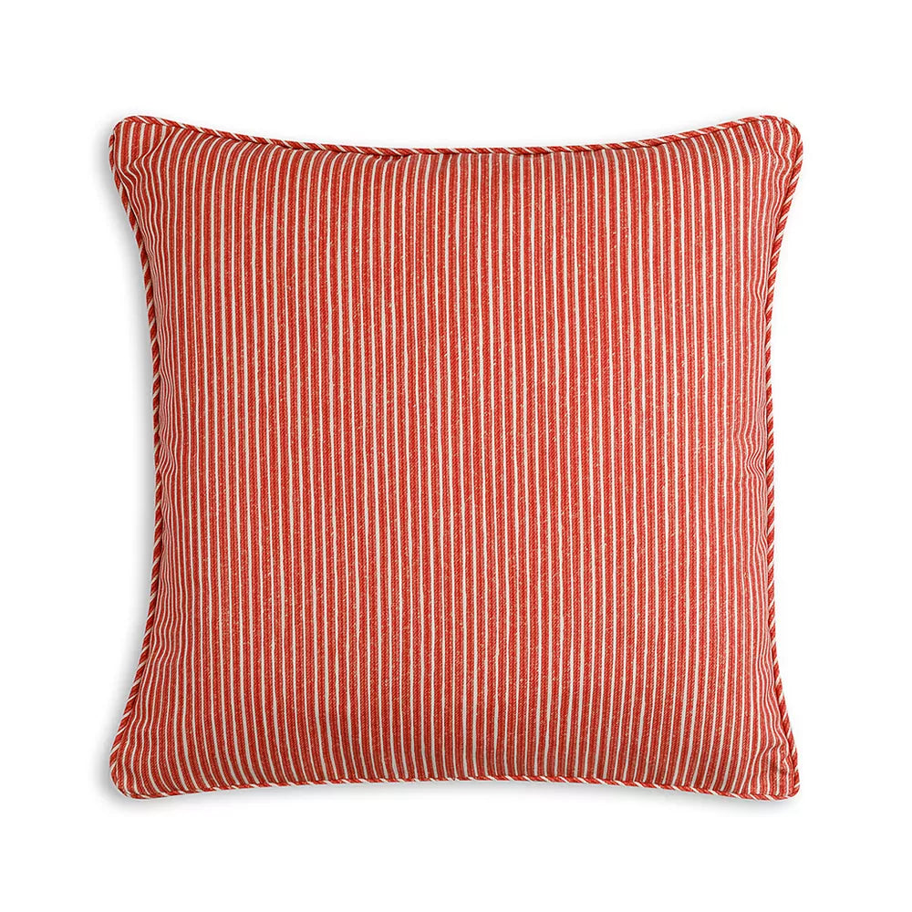 Small Square Cushion in Red Poulton Stripe Indoor-Outdoor, 17 x 17