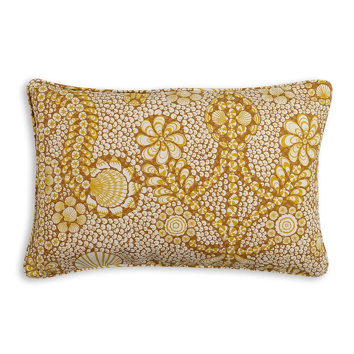 Large Oblong Cushion in Yellow Shell Grotto Indoor-Outdoor, 21 x 14