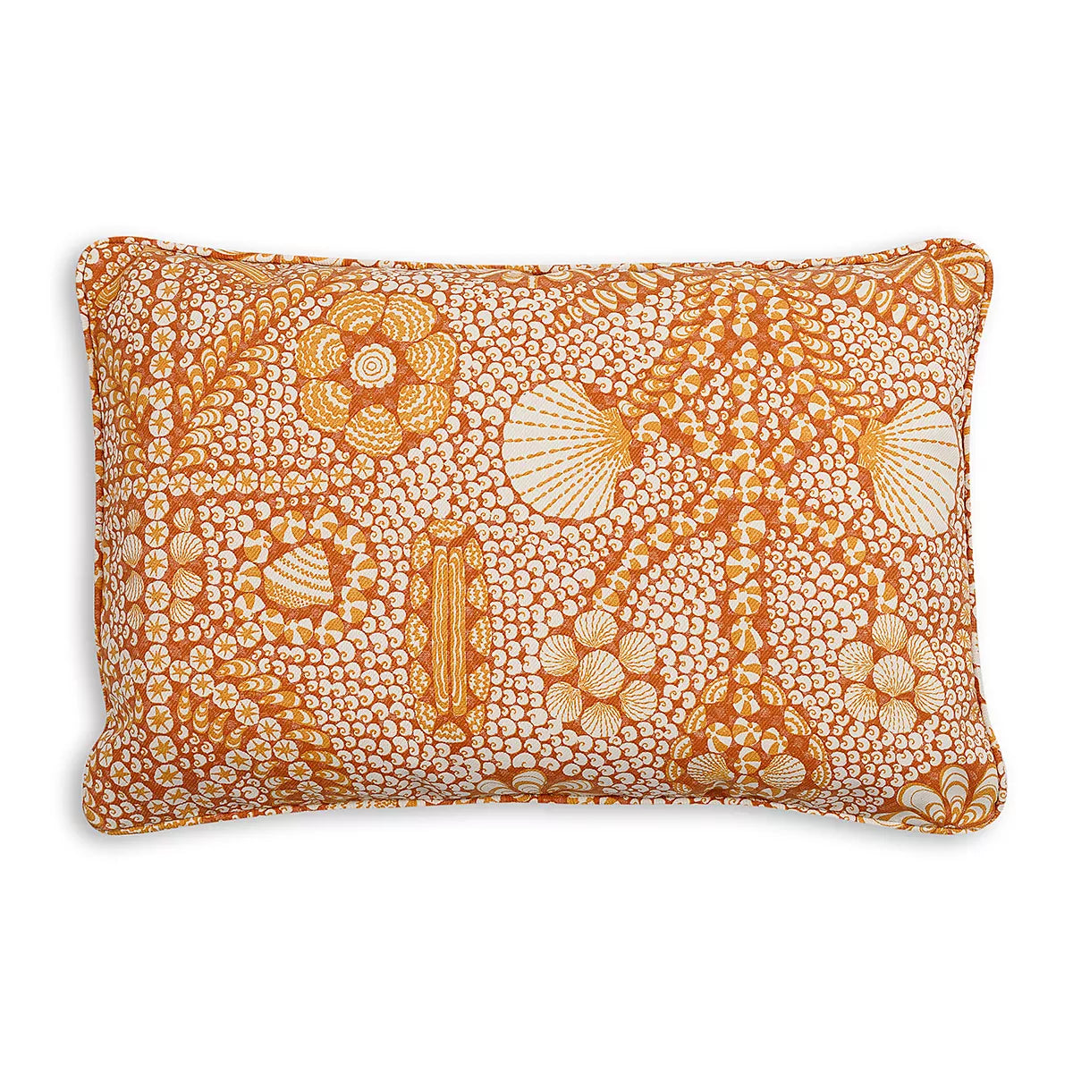Small Oblong Cushion in Orange Shell Grotto Indoor-Outdoor, 17 x 14