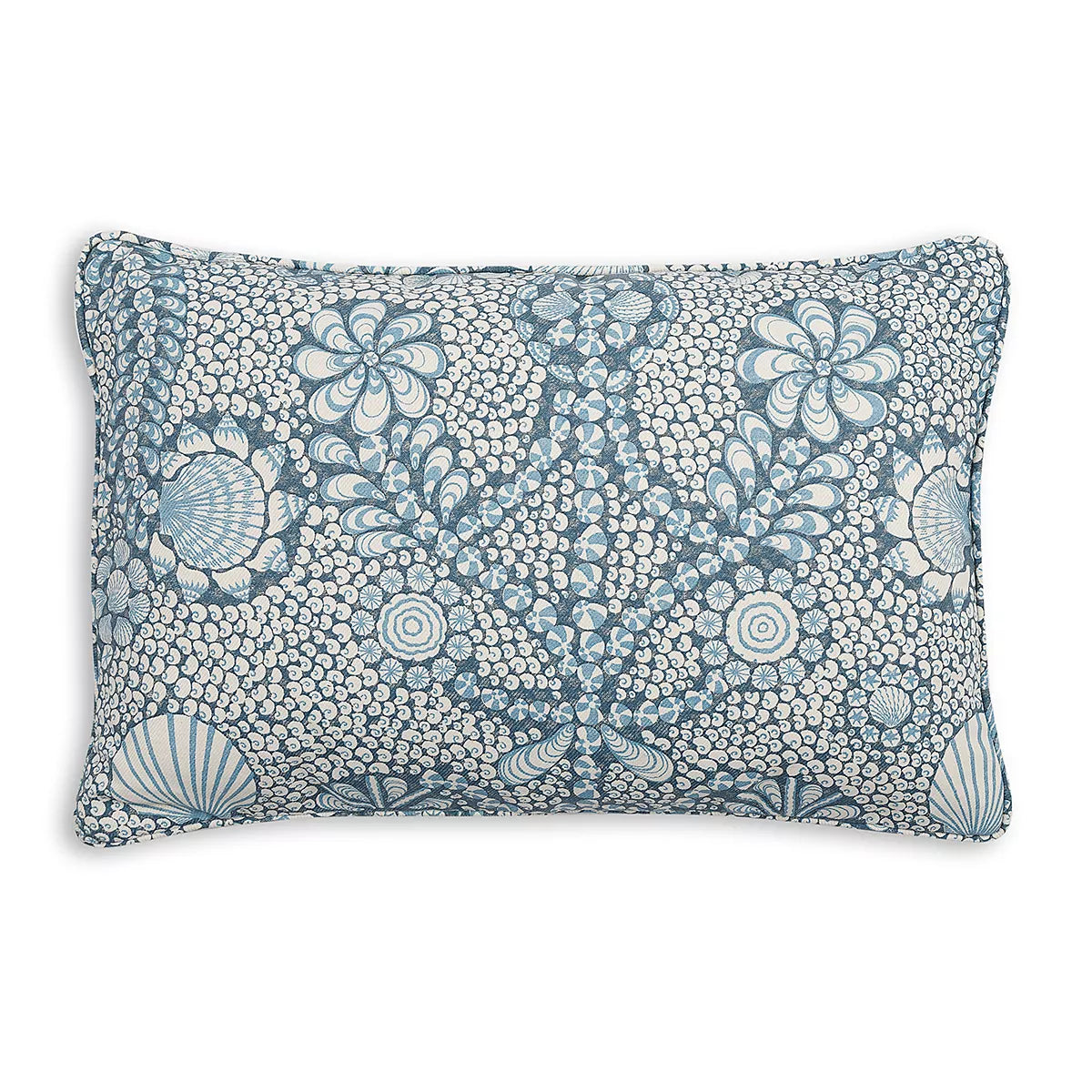 Large Oblong Cushion in Blue Shell Grotto Indoor-Outdoor, 21 x 14