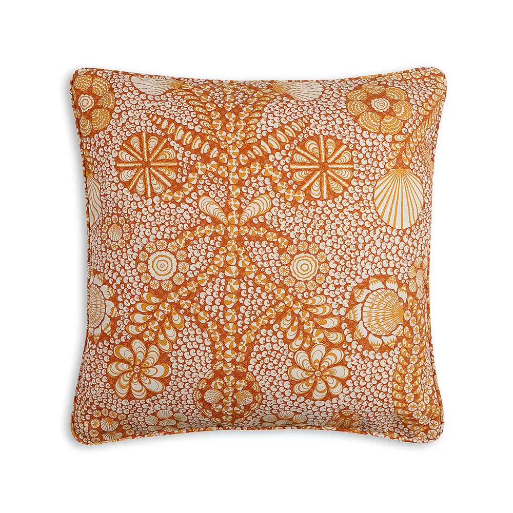Large Square Cushion in Orange Shell Grotto Indoor-Outdoor, 21 x 21