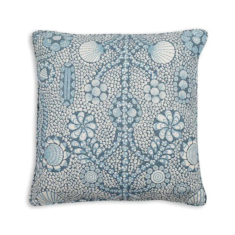 Small Square Cushion in Blue Shell Grotto Indoor-Outdoor, 17 x 17